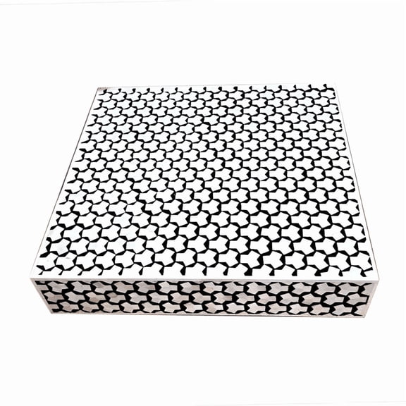 Square Bone Inlay Coffee Table – Black and White Star Pattern, Moroccan Tile-Inspired, Handmade Accent Table