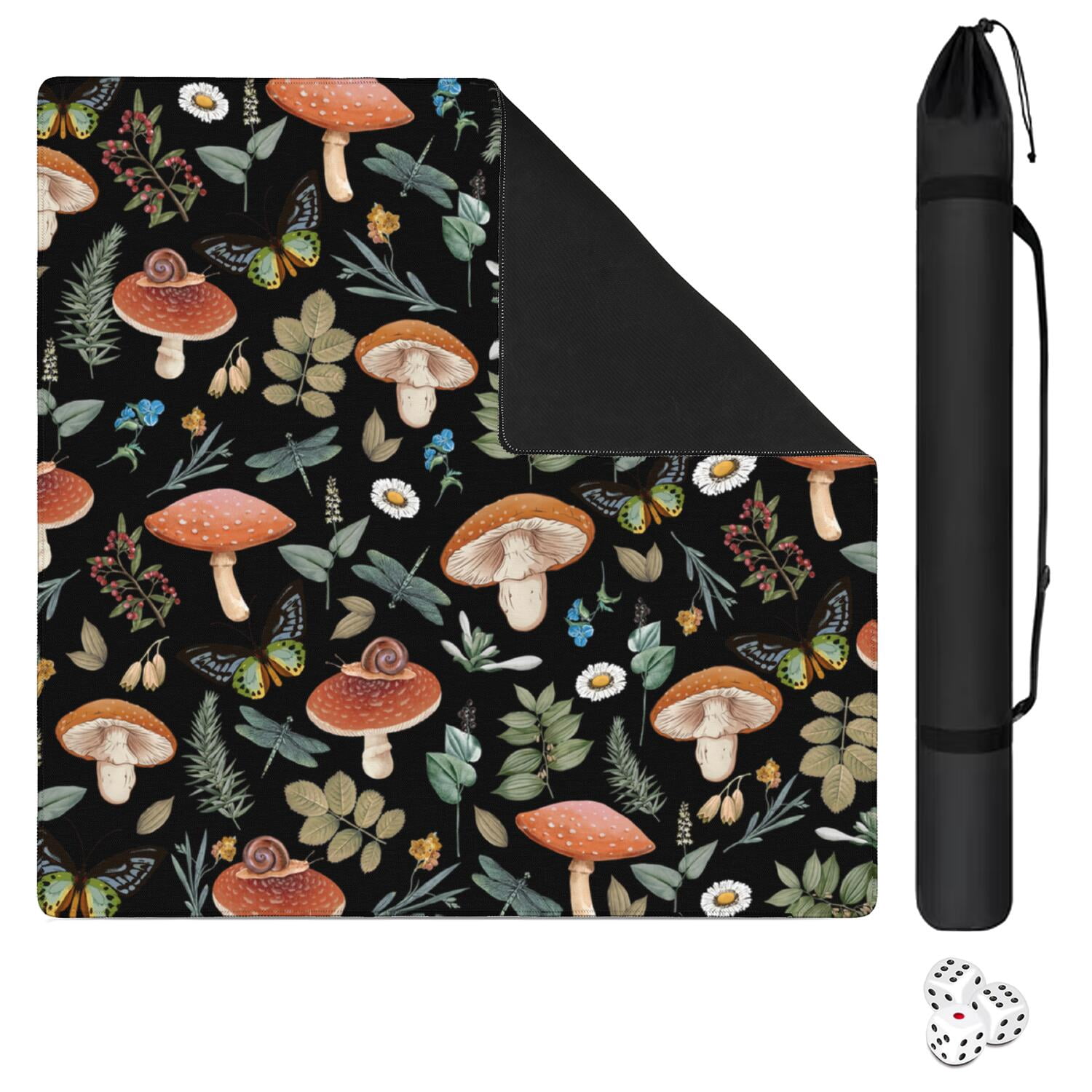 Square Botanical Pattern Mahjong Mat 31.5 Inches Made of Premium Rubber with Anti-Slip Non-Slip Properties and Noise Reduction for Card Games