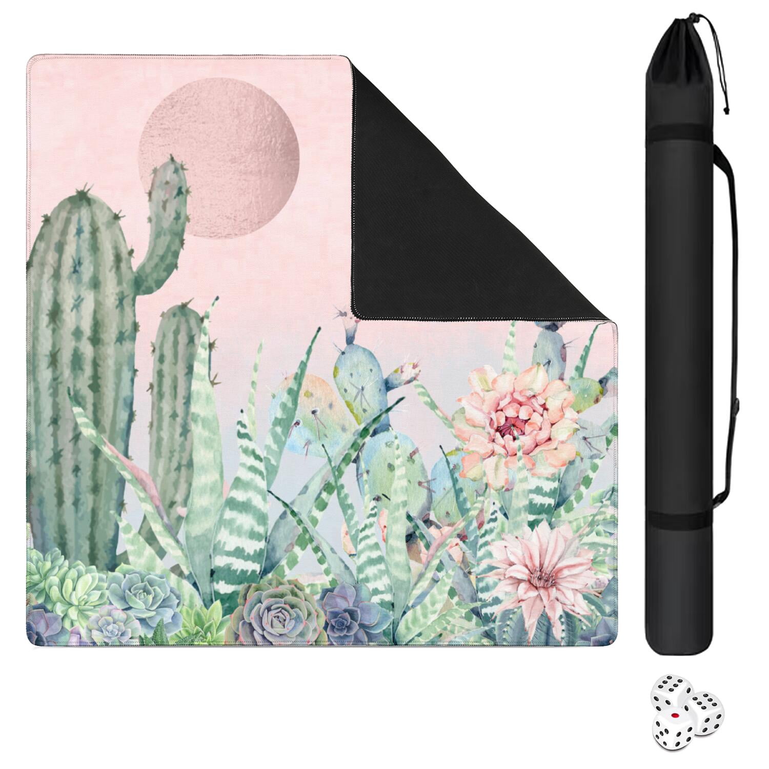 Square Botanical Style Mahjong Mat 31.5 Inches Crafted from Premium Rubber Featuring Anti-Slip Backing Grip and Noise Reduction Qualities for Multi-Game Table Protection