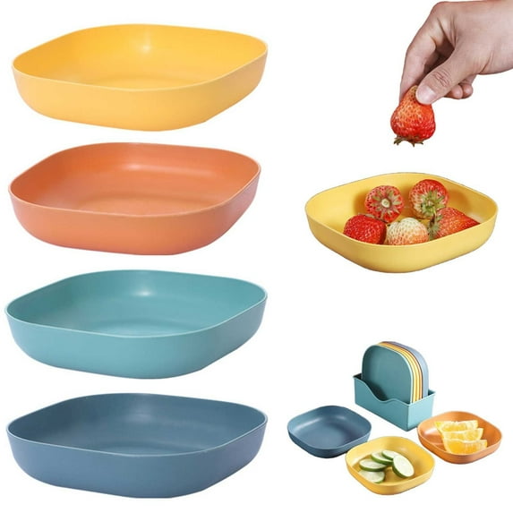 Square Bowl and Plate Dark Green, Square Bowl Wheat Spaghetti Bowl Lightweight Bowl Party Snack Soup Dessert Rice Plate, One Square Bowl and Dinner Plate