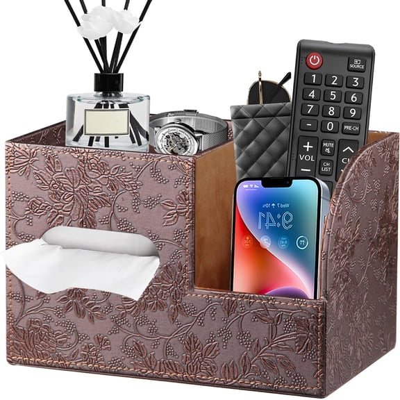 Square Box Cover with Storage Tray,Cube Tissue Box Holder,Modern Facial Paper Organizer with Remote Control Holder for Bathroom,Vanity Countertop,End Table NightStand Home Office.