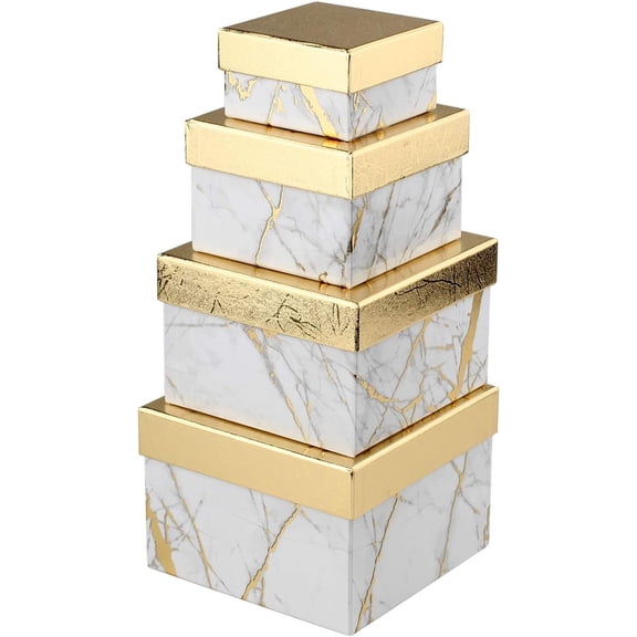 Square Boxes with Set of 4 White Box Assorted Sizes Nesting Boxes for Presents Birthday Bridesmaid Wedding Valentines Christmas Party Favor Boxes