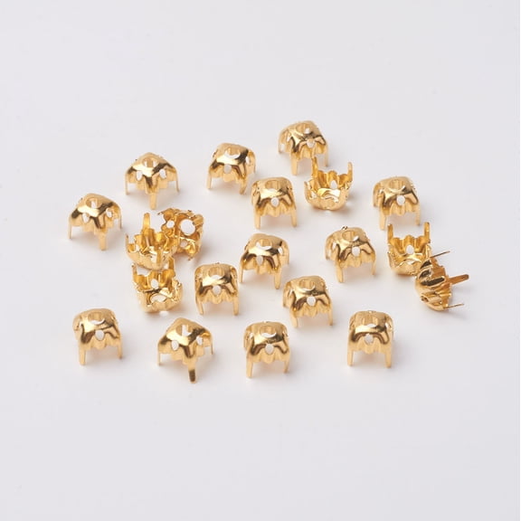 Square Brass Sew on Prong Settings Rhinestone Claw Settings Golden 6x6x0.25mm Fit for SS28 Diamond Shape Rhinestone about 2000pcs/bag