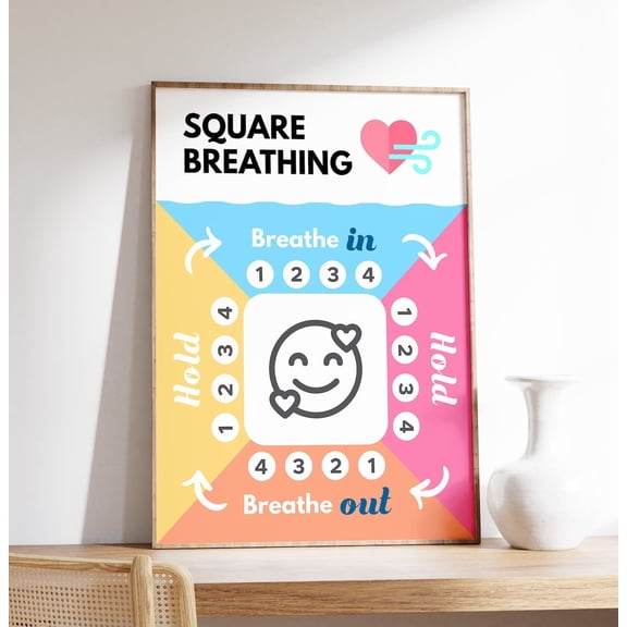 Square Breathing Mindfulness Calm Down Poster UNFRAMED PAPER POSTER, Home Decor
