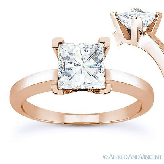 Square Brilliant Cut Charles & Colvard Moissanite 4-Prong Solitaire Engagement Ring in 14k Rose Gold