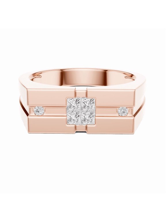 Square Brilliant Moissanite Diamond Modern Wedding Band for Men - Rose Gold Over 925 Sterling Silver - Bezel Set Multi-Stone Ring for Formal Wear