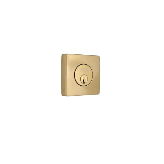 Square Brushed Gold Single Cylinder Deadbolt Featuring Dual Keyway DD2XM1PXJ