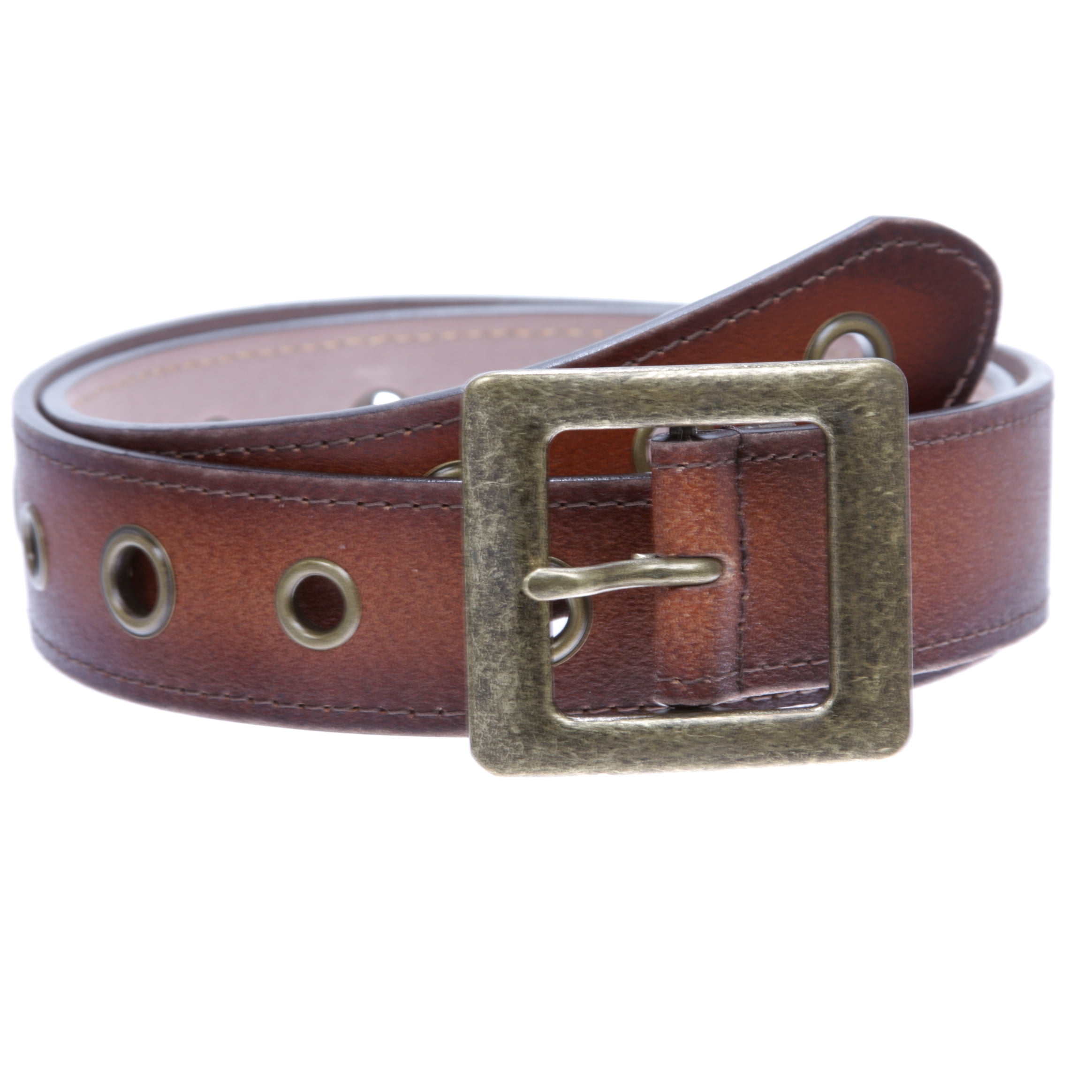 Vintage Distressed Leather Jean Belt with Grommets Square Buckle Women main image 4