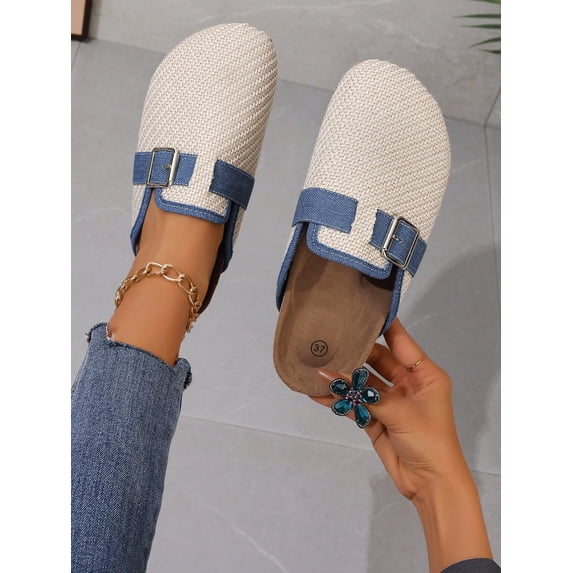Square Buckle Striped Women‘s Flat Shoes
