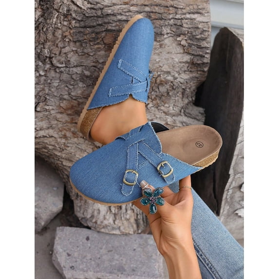 Square Buckle Striped Women‘s Flat Shoes
