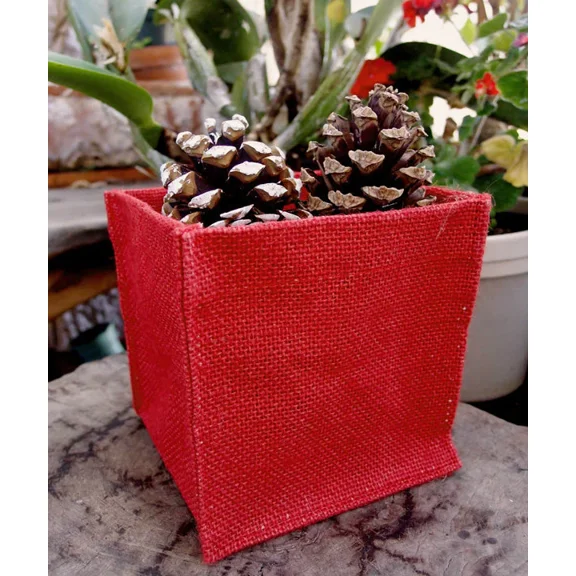 Square Burlap Plant Holders-5x5x5,Red