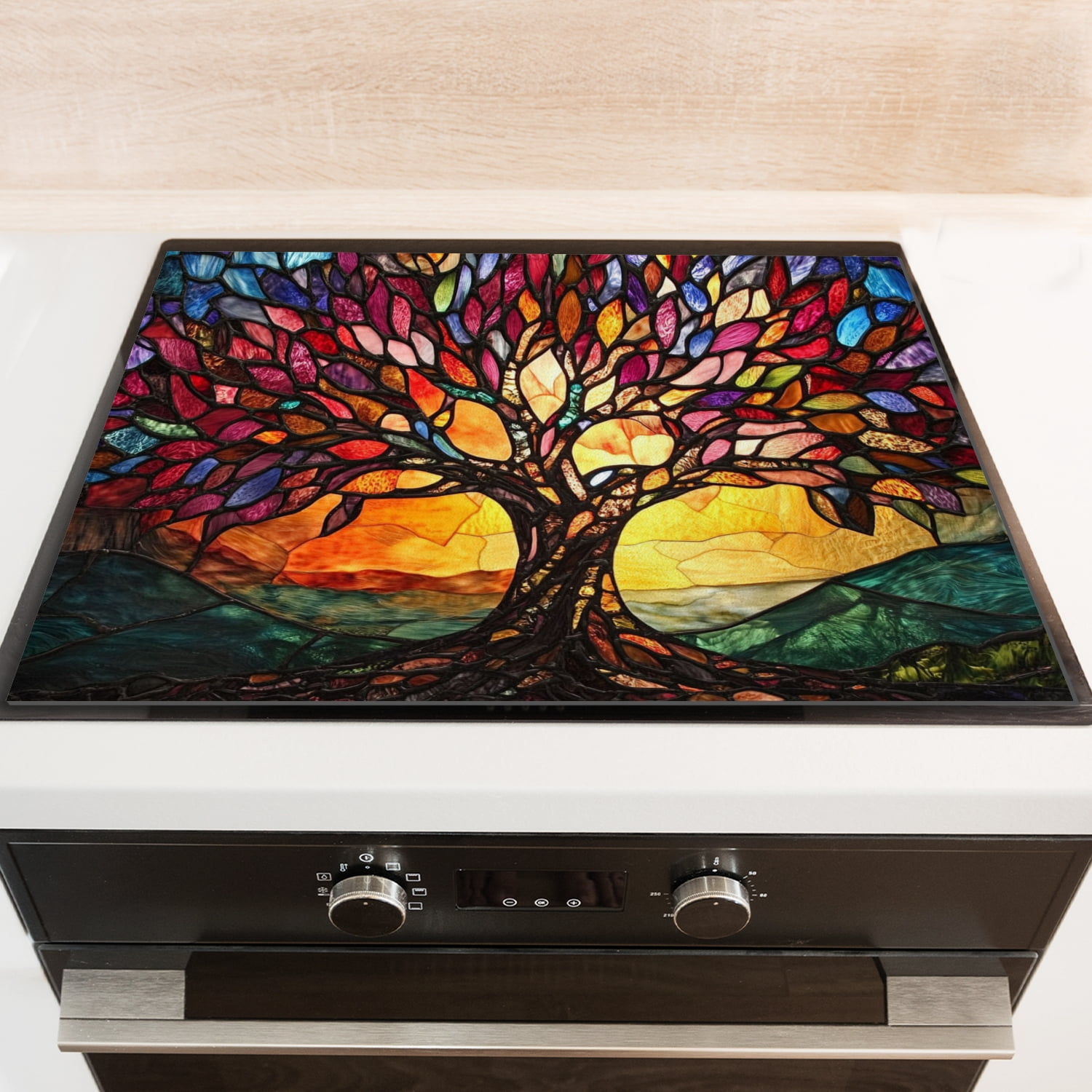Square Burner Covers for Electric Stove, Gold Tree of Life Non-Slip Stove Top Covers, Heat Scratch Resistant Decorative Protector Mat for Kitchen RV (28×20 Inch)