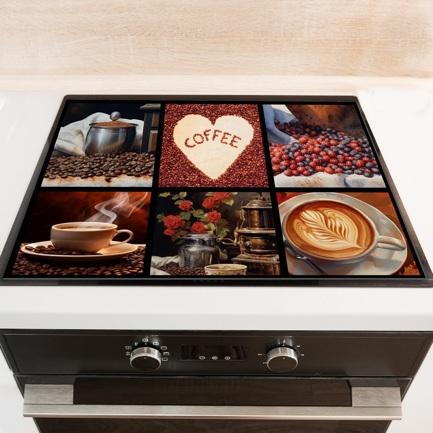 Square Burner Covers for Glass Electric Stove, Coffee Theme Pattern Stove Top Covers,Heat Scratch Resistant Decorative Protector Mat for Kitchen RV (28×20 Inch)