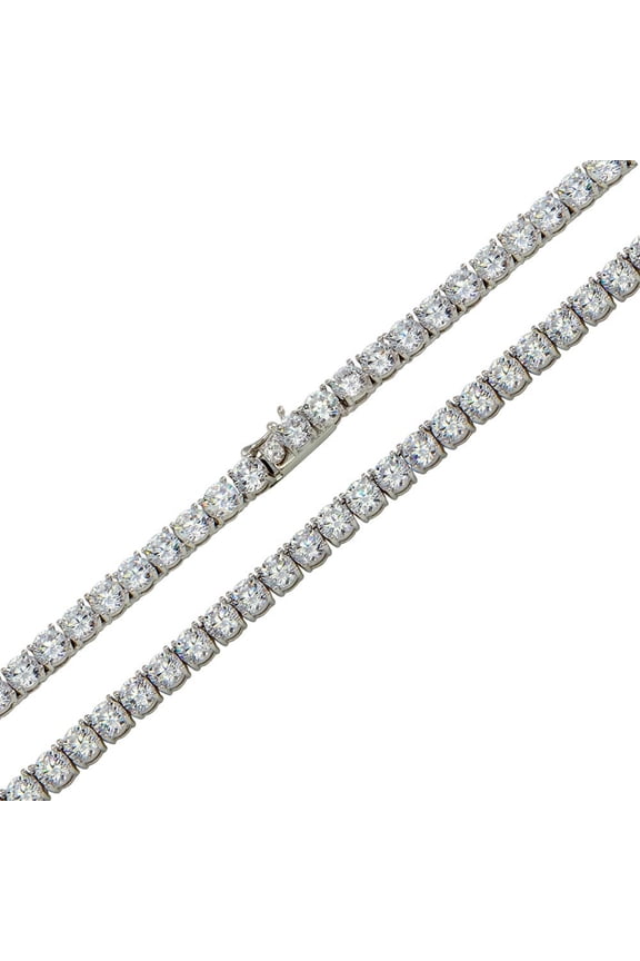 Square CZ 5mm Link Chain Necklace Rhodium Sterling Silver Length 20"