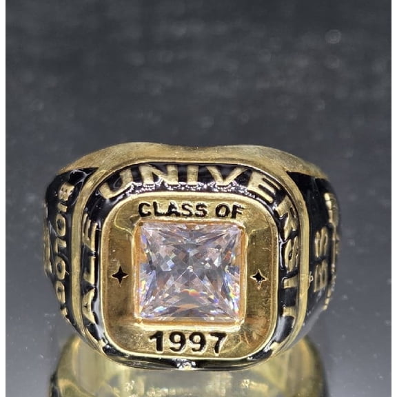 Square CZ Gemstone Women Customized High School Class Ring, Graduation Ring for College & University Students
