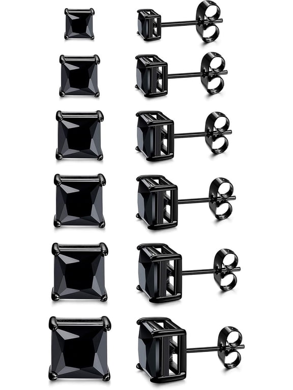Square CZ Stud Earrings for Men Women Stainless Steel Princess Cut Cubic Zirconia Earring Studs 3MM-8MM
