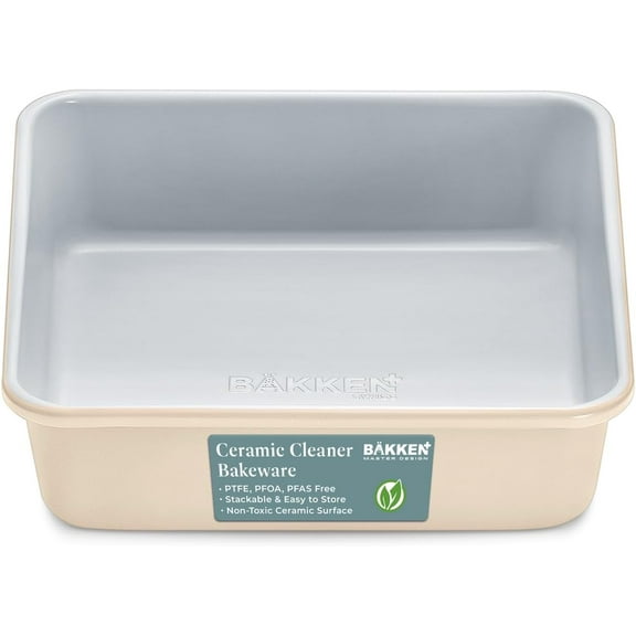 Square Cake Pan - Aluminized Steel, Ceramic Non-Stick Coating, Non-Toxic, Ideal Size, Heavy-Duty, Elevate Your Baking with Durability and Style!