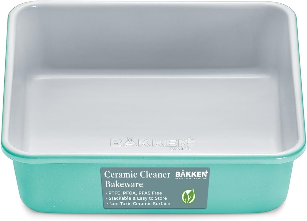 Teal Aluminized Steel Square Cake Pan with Ceramic Non-Stick Coating