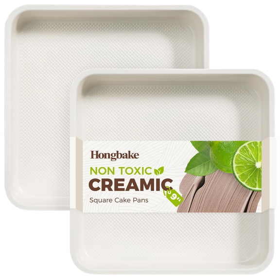 HONGBAKE Ceramic 9x9 Baking Pan 2 Pack, Square Cake Pan with Diamond Texture, Aluminized Steel Nonstick Square Baking Pan for Brownies, Cream