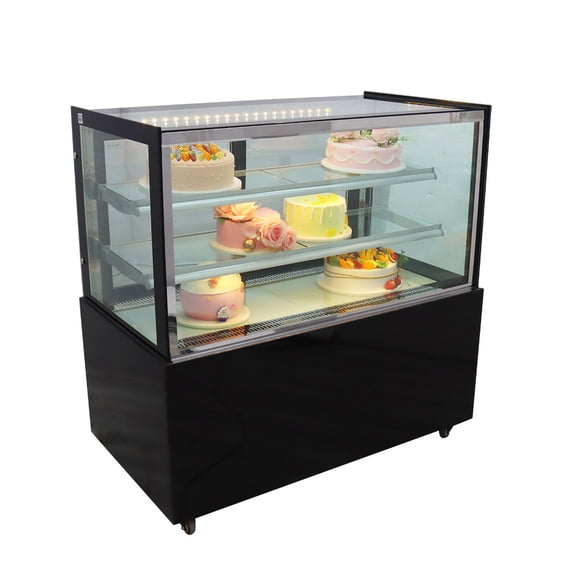 Square Cake Refrigerated Display Cabinet Floor-standing Glass Display Case with Digital Temp Control 220V