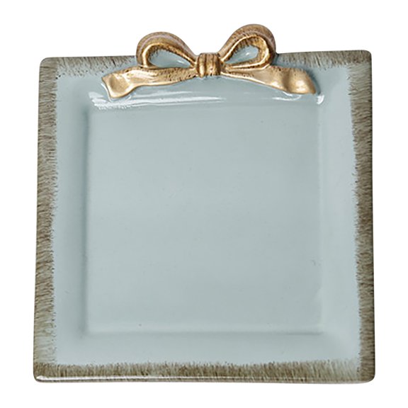 Square Cake Stand Dessert Plate Serving Tray Snack Plate Small Dish with Bow Detail Raised Edge Decorative Tableware