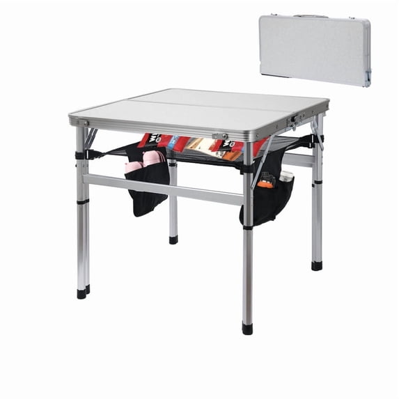 Square Camping Table, Portable Outdoor Table with Adjustable Height, Lightweight MDF, and Carry Handle for Camping & Picnics (60CM)