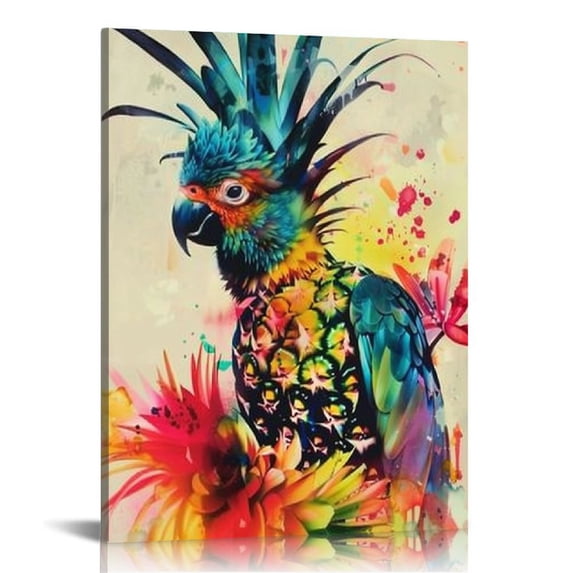 Square Canvas Wall Art with Wooden Framed Ready to Hang,Colorful Pineapple Fruit Pattern Modern Art Painting Pictures for Bedroom Kitchen Home Decor 12*16in/16*20in