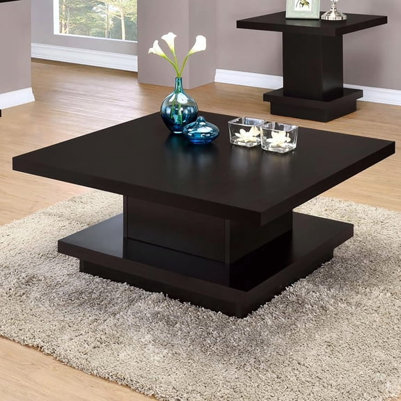 Cappuccino - Colored Rectangular Coffee Table with Sturdy Pedestal Base - Perfect for Contemporary Living Rooms