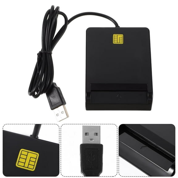 Square Card Reader, Universal Portable Smart Card Reader for Bank Card Card, Smart ID Credit Card Reader, USB 2.0 Interface, Black