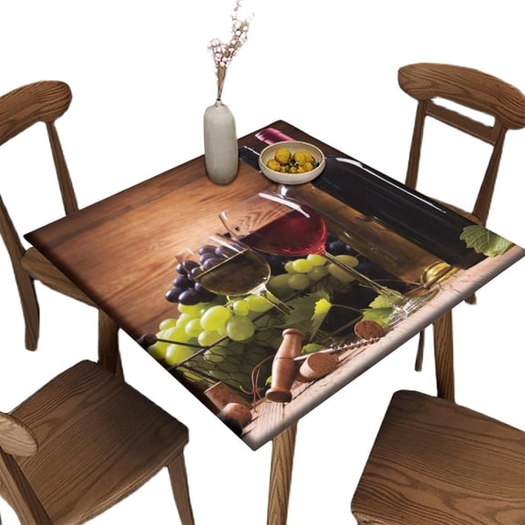 Square Card Table Cover Fitted, Wine Pattern Printed on Wrinkle Resistant Polyester Table Cloth, for Living Room Terrace Party Washable, Fit for 32" x 32" Square Table