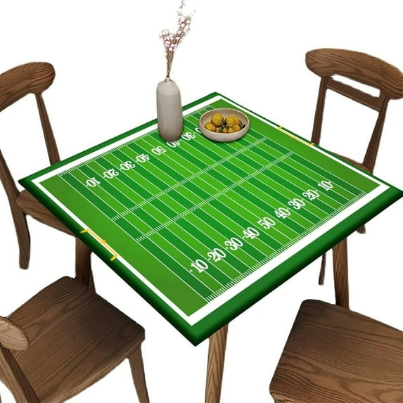Square Card Table Elastic Fitted Tablecloth, Football Pattern Printed on Stretchable Polyester Table Cloth, for Family Party and Patio Decoration, Fit for 36" x 36"Square Table