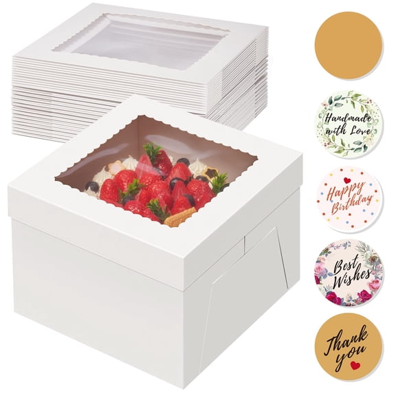 Square Cardboard Cake Boxes 10x10x8 Inches White For Gift Giving and Baking