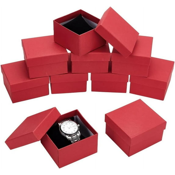 Square Cardboard Watch Storage Boxes with Black Pillow for Wristwatch Jewelry Gift Packaging Pink 9x8.5x5.5cm