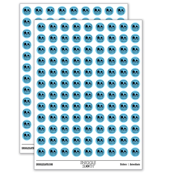 Square Cartoon Skull Skeleton Bones 200+ Round Stickers - Gloss Finish - 0.50" Size - Light Blue