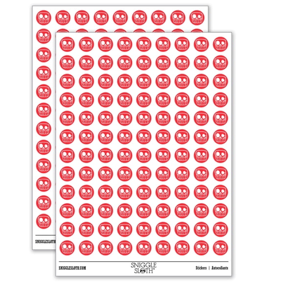 Square Cartoon Skull Skeleton Bones 200+ Round Stickers - Matte Finish - 0.50" Size - Red