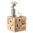 thumbnail image 1 of Square Carved Natural Wood Side and Coffee Table Handmade Living Room Furniture, 1 of 4