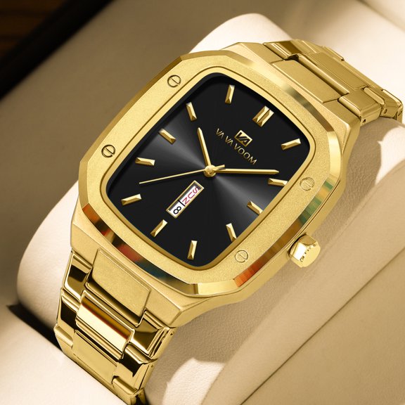 Square Case Men's Fashion Trendy Watch with Dual Calendar Display & Waterproof Function