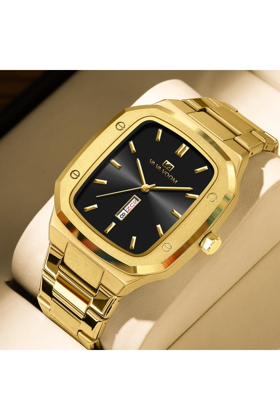 Square Case Men's Fashion Trendy Watch with Dual Calendar Display & Waterproof Function