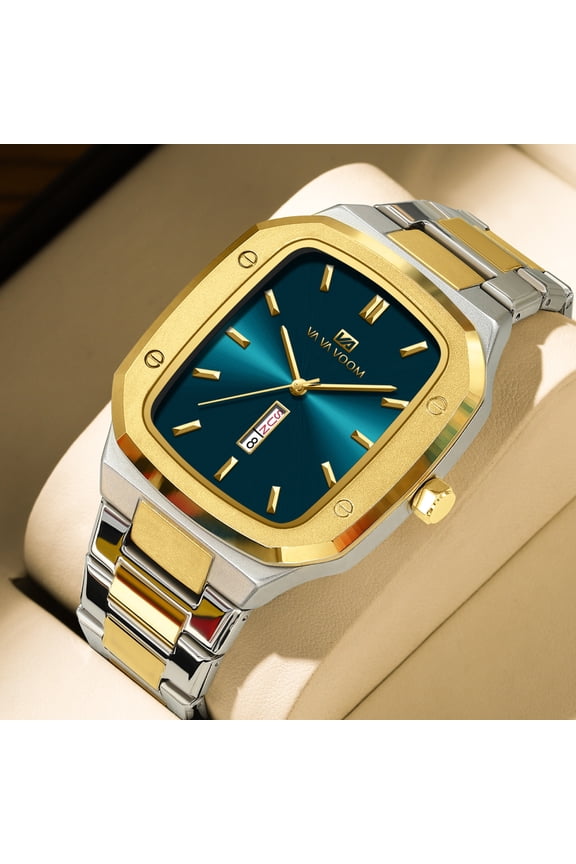 Square Case Men's Fashion Trendy Watch with Dual Calendar Display & Waterproof Function