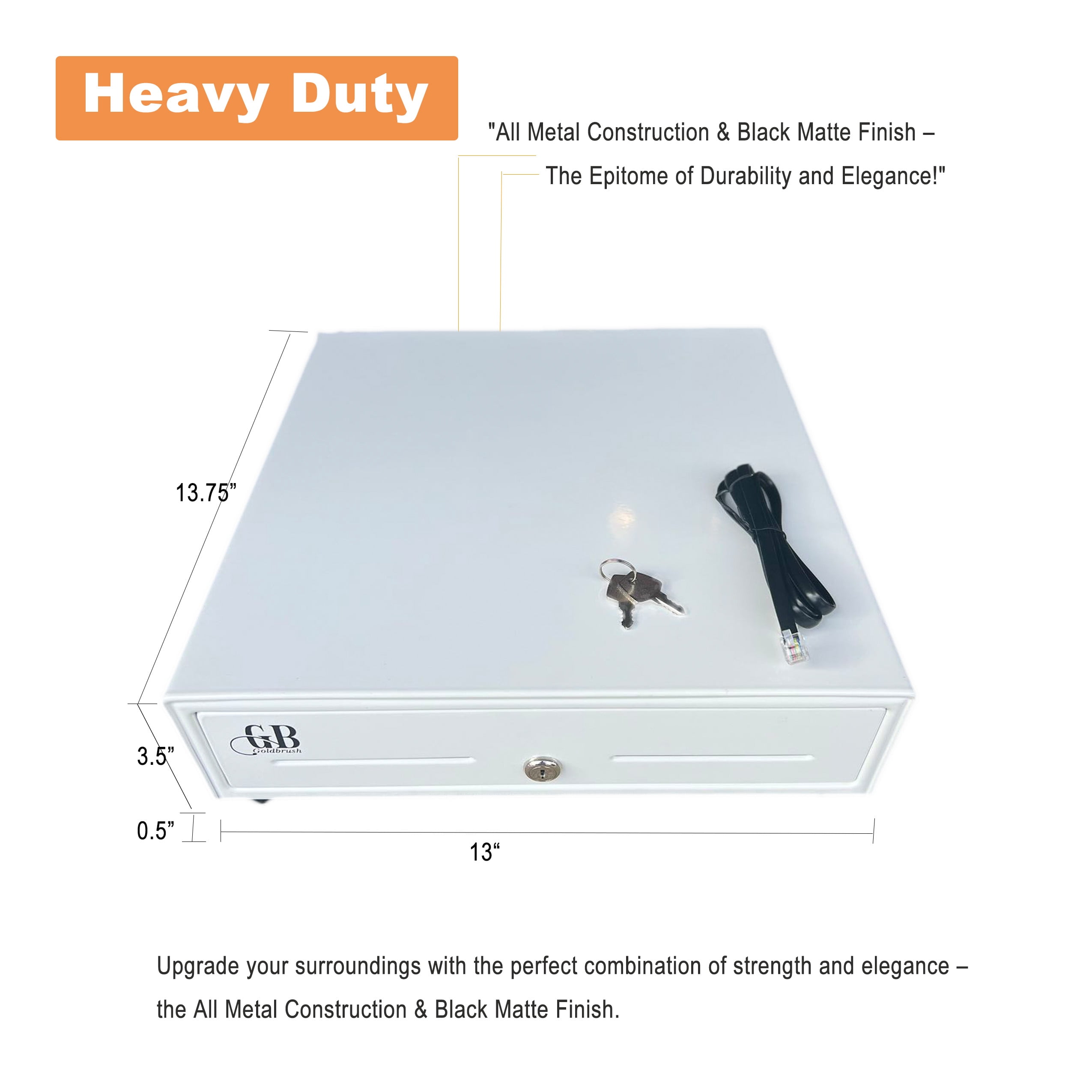 Square Cash Drawer 13 Cash Register POS System 3 Unlocking Ways RJ11 (White )