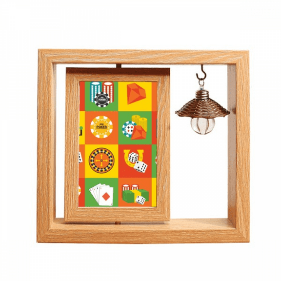 Square Casino Objects Illustration Wooden Rotating Picture Photo Frame 4x6