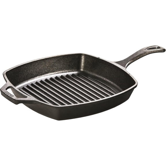 Square Cast Iron Grill Pan 10.5 Inches - Pre-Seasoned Square Skillet - Ridged Burger Grill Pan - Even Heat Distribution - PFAS-Free Non-Toxic Cookware | camping-cooking-utensils