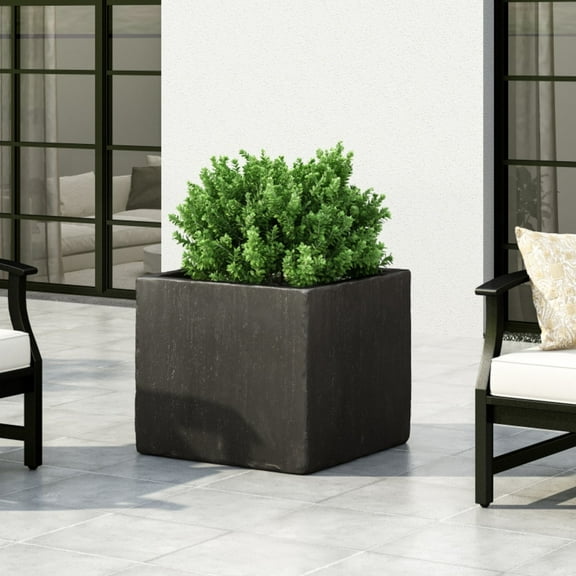 BOFANG Outdoor Square Cast Stone Planter, 21.5" x 18.75" Weather-Resistant