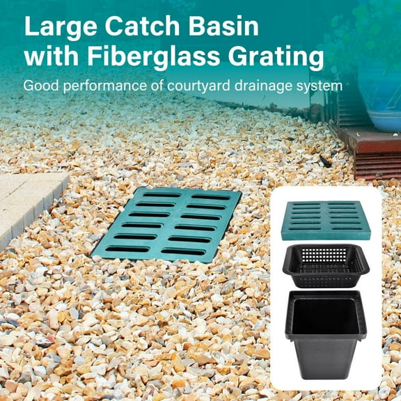 Square Catch Basin with Grate 16.5X16.5X24in, No Pre Drilled Holes Drainage Box for Downspouts/Patio Drainage