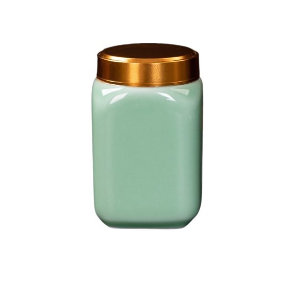 Square Celadon Tea Jar with Lid Ceramic Sealed Storage Container Moisture-Proof Airtight Canister for Tea Coffee Dried Fruit