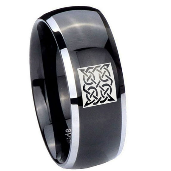 Square Celtic 8MM Black 2 Tone Dome Tungsten Men's Ring