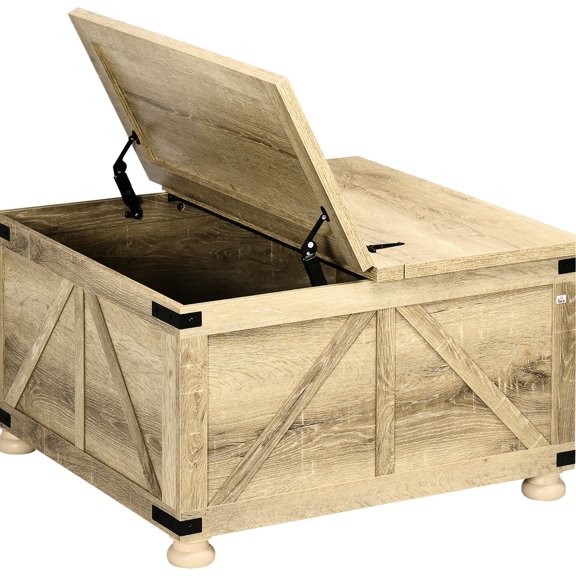 Square Center Table | Farmhouse-Style Living Room Piece with Storage Function | Pinewood Legs for Stability | Avoids Dust on Items