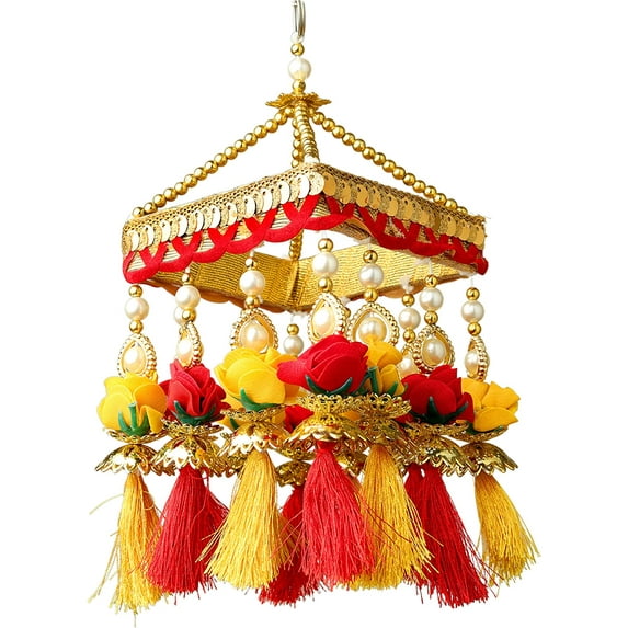 Square Centre Hanging Wall Roof Ceiling Hanging Jhoomar Colorful Rose Flower Hangings Decorative Ornament Party Decorations Home Décor for Wedding Festivities & New Year Gifting