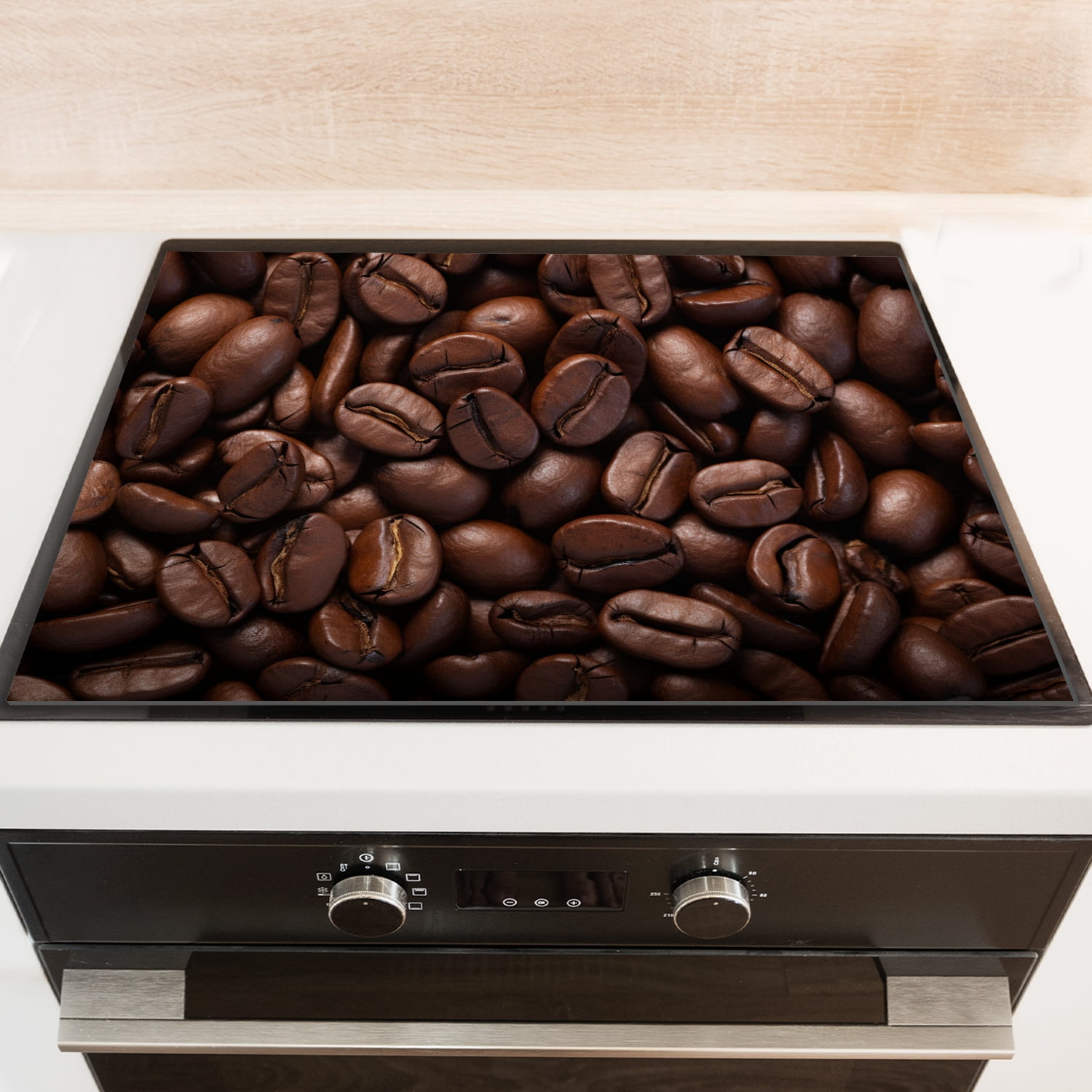 Square Ceramic Cooktop Cover, Coffee Beans Print Glass Induction Cooktop Protector Mat, Waterproof Dustproof Oilproof Stove Cover Pad for Kitchen RV (28×20 Inch)