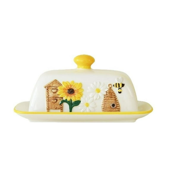 Square Ceramic Embossed Design Butter Dish Home Storage Oil Dish Cute